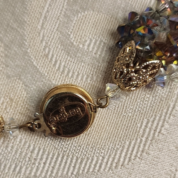 BERGERE Vintage 70's Rare Glass Beads Aurora Borealis Multistrand Necklace - Picture 8 of 16